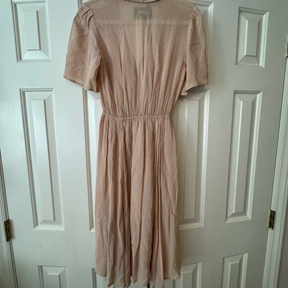 Reformation Pink Blush Fit Flare Button Down Collar Midi Dress 1940s Sheer Flowy - Picture 5 of 6